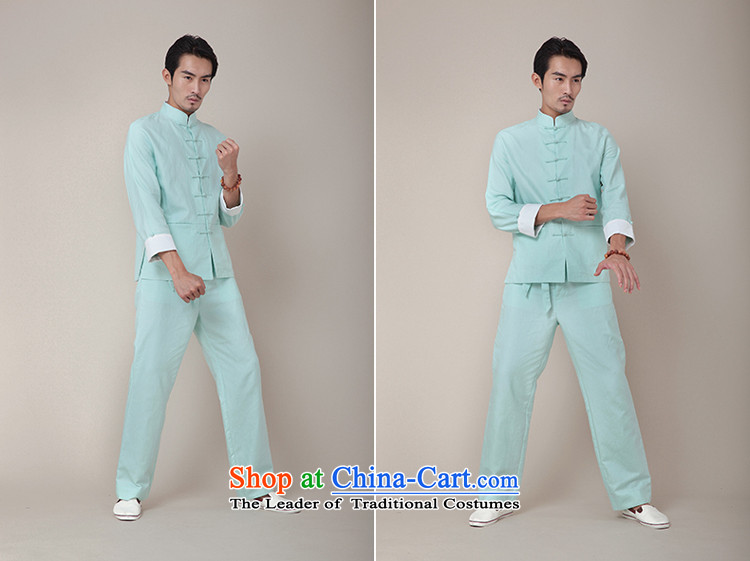 Seventy-tang China wind kung fu shirt national cotton linen Long Sleeve Mock Tang Dynasty Chinese men's jackets during the spring and autumn national costume 2014 Original 377 mint green M picture, prices, brand platters! The elections are supplied in the national character of distribution, so action, buy now enjoy more preferential! As soon as possible.