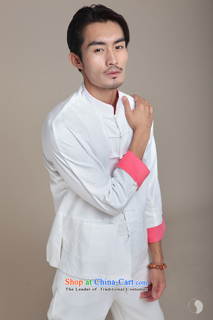 Seventy-tang China wind Kung Fu Tang dynasty cotton linen clothes long-sleeved shirt with tie up collar Chinese autumn men's blouses national jacket 2014 379 white cherry red sleeved reinsert S picture, prices, brand platters! The elections are supplied in the national character of distribution, so action, buy now enjoy more preferential! As soon as possible.