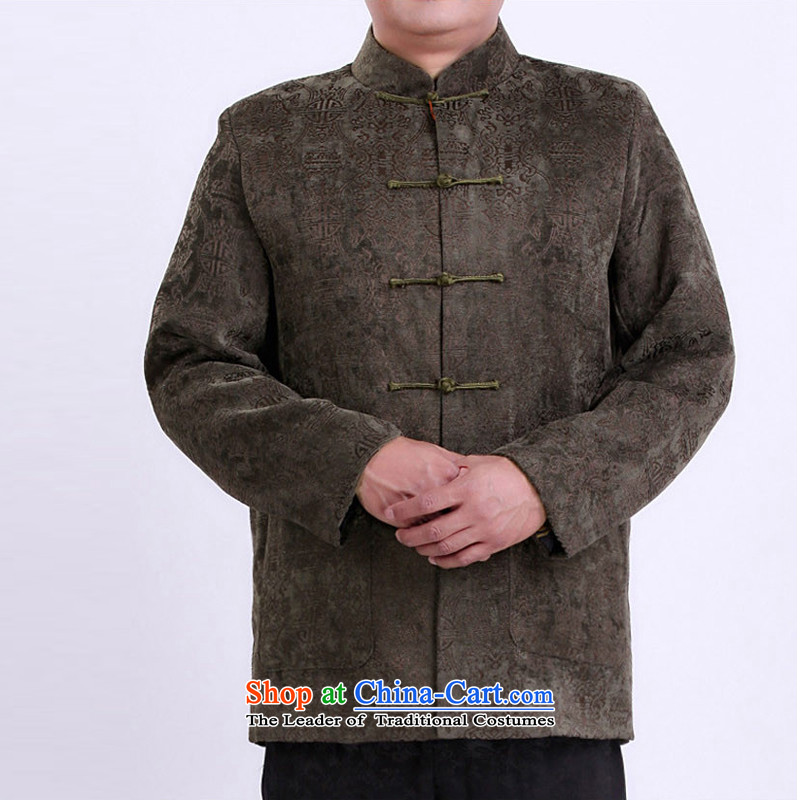 The Cave of the elderly by 2015 autumn and winter new father upscale long-sleeved jacket Tang China wind the Chinese Tang dynasty long-sleeved collar autumn and winter clothing 1339 green curry older Color?185