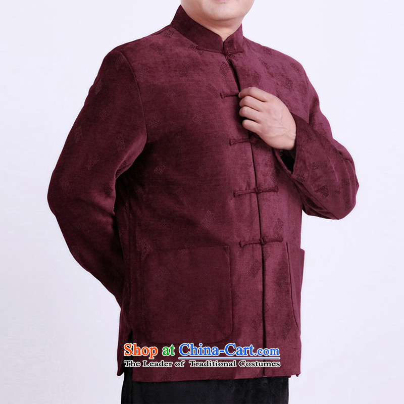 The Cave of the elderly in the new spring 15 elderly men long-sleeved jacket manually drive tang tie china wind upscale Men's Mock-Neck national costumes 0979 Red 175