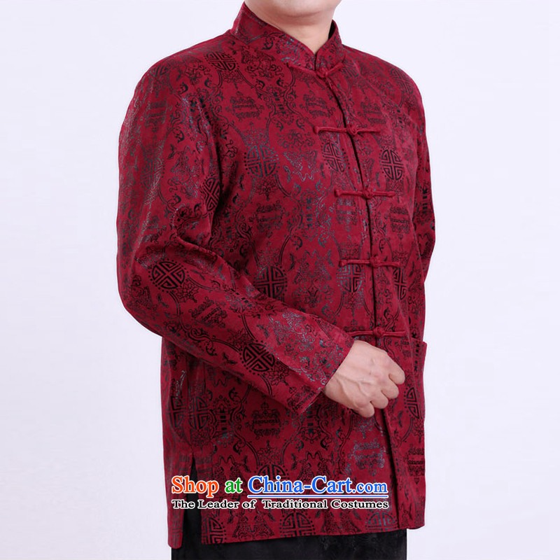Adam and Eve elderly men's autumn and winter upscale folder cotton collar Tang jackets and China wind loose men thin cotton Tang dynasty male national costumes 1106 red_plus winter, cotton聽180