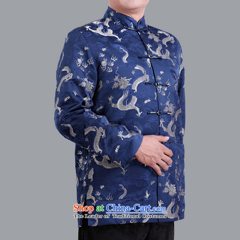 The Cave of the elderly in the autumn and winter older men China wind auspicious dragon men long-sleeved jacket Tang collar men of ethnic costumes 1102 Blue 175 to the Cave of the elderly has been pressed shopping on the Internet