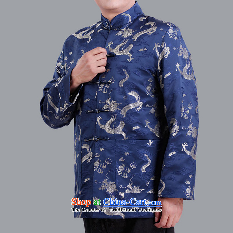 The Cave of the elderly in the autumn and winter older men China wind auspicious dragon men long-sleeved jacket Tang collar men of ethnic costumes 1102 Blue 175 to the Cave of the elderly has been pressed shopping on the Internet