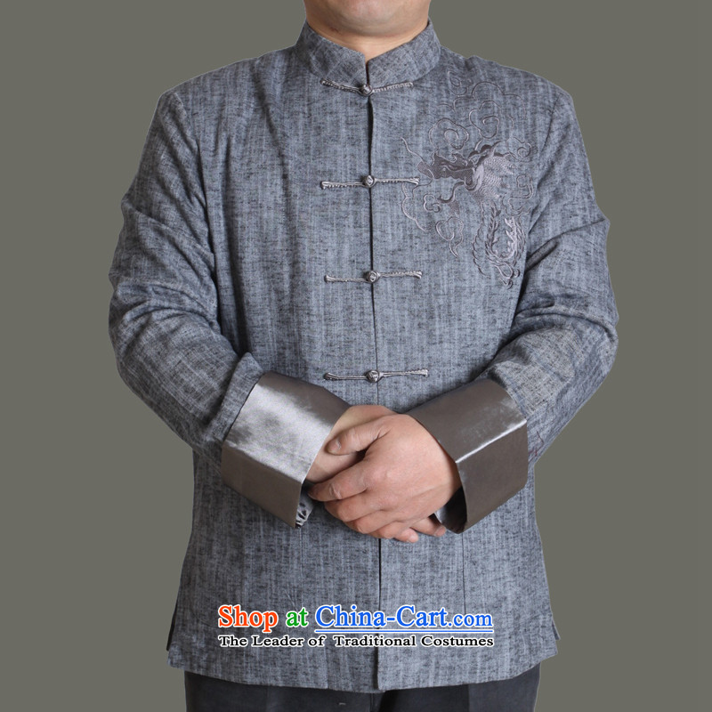 The Cave of the elderly in the spring and autumn 2015 new older men cotton linen Tang dynasty older autumn clothing grandfather Chinese jacket Y711 gray 185