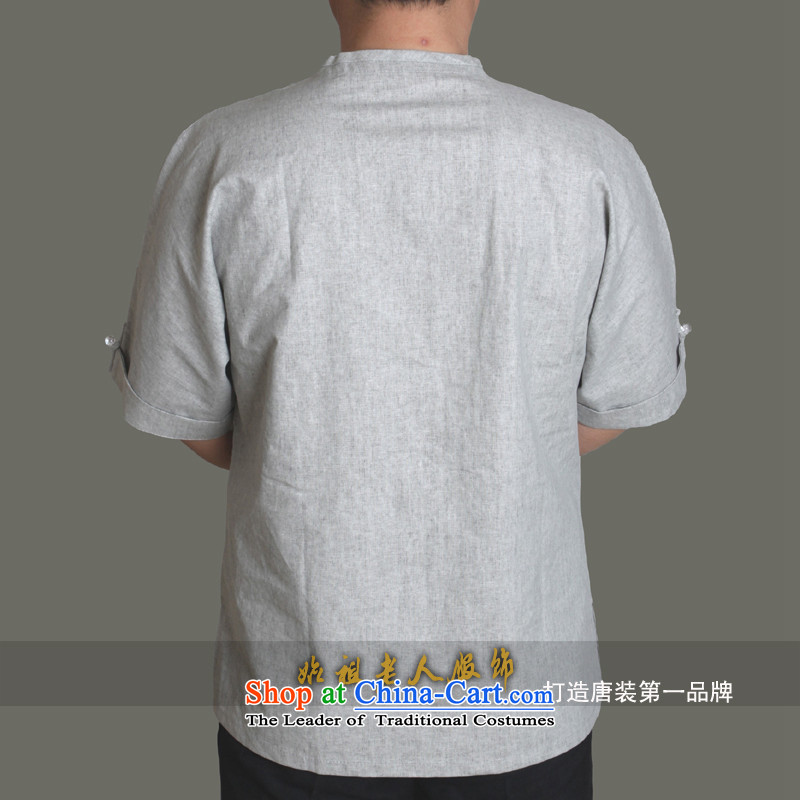 Urges the new 15 explosions without collars embroidered dragon men's summer leisure highstreet men round-neck collar short-sleeved cotton linen Tang blouses father summer Y0955Y 170/light gray shirt, single piece to the Cave of the elderly has been presse