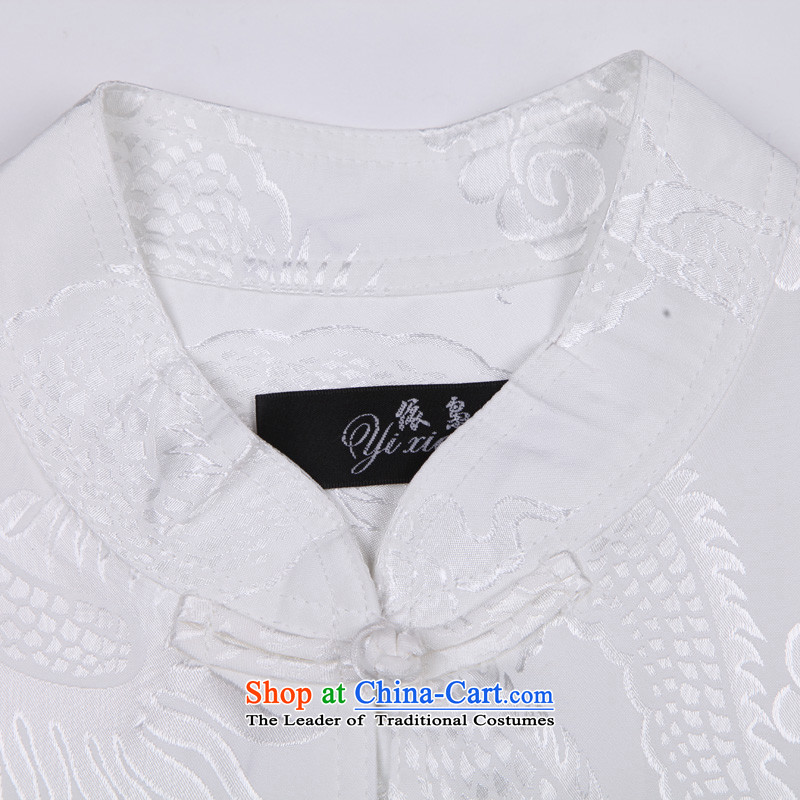 In accordance with the consultations with the new 2015 Tang dynasty men of older persons in the men's kit dragon design leisure collar short-sleeved Tang dynasty China wind father summer shirt Kit Father's Day Gifts white 180/2XL recommended weight in acc