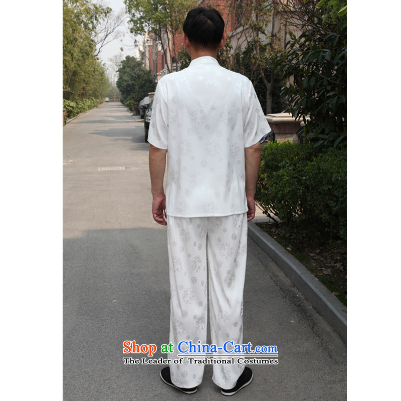 In accordance with the consultations of older men, short-sleeved Tang Dynasty Package in China wind elderly men casual dragon tattoo men's shirts summer Tang Dynasty Package Boxed Father's Day summer, Father white 190/4XL recommendations 190-210, in accor