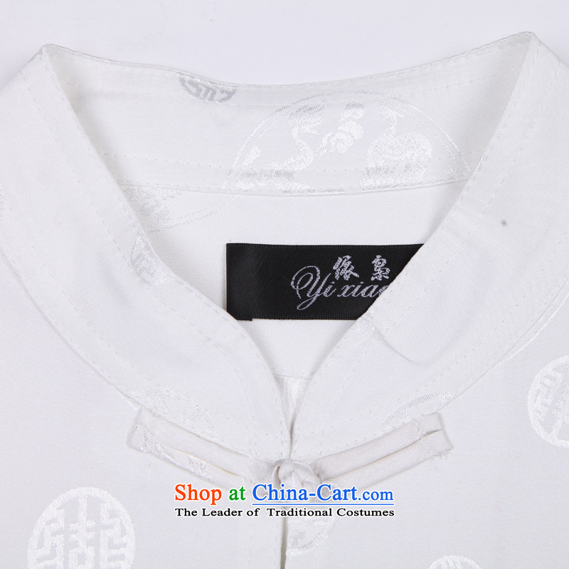 In accordance with the consultations of older men, short-sleeved Tang Dynasty Package in China wind elderly men casual dragon tattoo men's shirts summer Tang Dynasty Package Boxed Father's Day summer, Father white 190/4XL recommendations 190-210, in accor