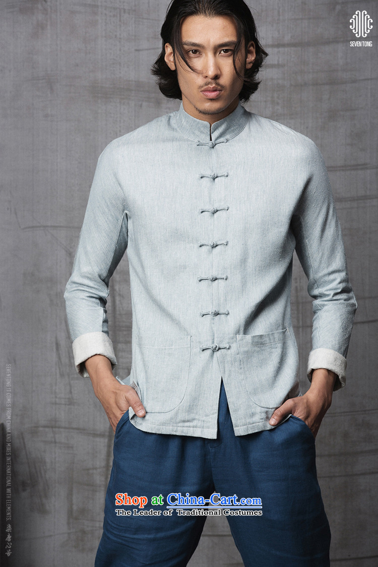 Seventy-tang China wind men during the spring and autumn stylish Tang imported silk fabrics and linen Original Design Chinese collar disc clip high-end national dress jacket 1515 cowboy light blue L picture, prices, brand platters! The elections are supplied in the national character of distribution, so action, buy now enjoy more preferential! As soon as possible.