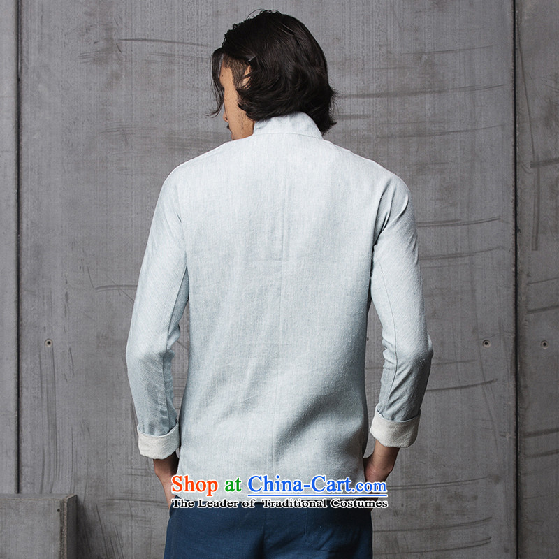 Seventy-tang China wind men during the spring and autumn stylish Tang imported silk fabrics and linen Original Design Chinese collar disc clip high-end national dress jacket 1515 light blue jeans , L, Tsat Tang (seventang design shopping on the Internet h