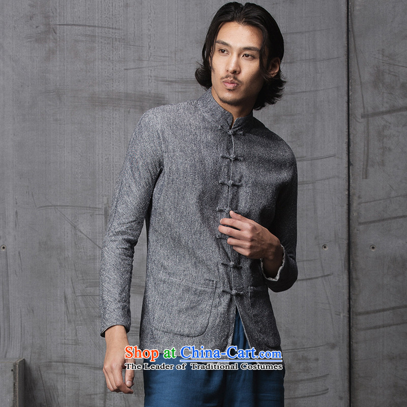 Seventy-tang China wind men during the spring and autumn stylish Tang imported silk fabrics and linen Original Design Chinese collar disc clip high-end national dress jacket 1515 light blue jeans , L, Tsat Tang (seventang design shopping on the Internet h