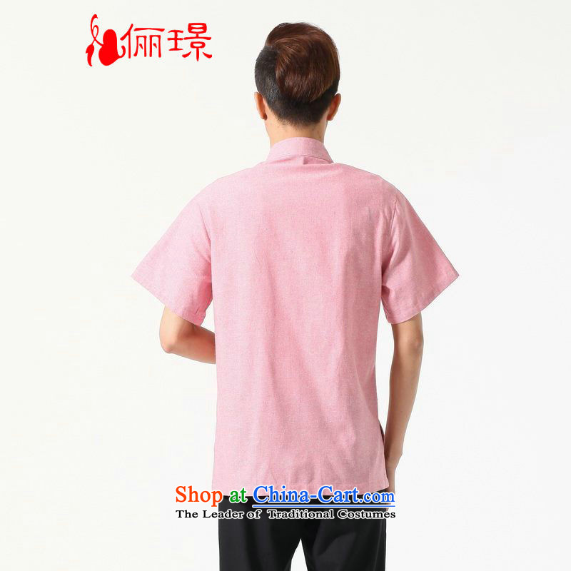 158 Jing summer new short-sleeved Tang Dynasty Chinese Improved large Chinese tunic of Men's Mock-Neck embroidered cotton linen Tang dynasty M0053 shirt color pictures , 180-210 recommended XXXL( li jing shopping on the Internet has been pressed.