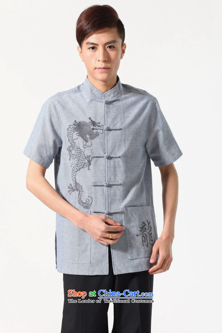 158 Jing summer new short-sleeved Tang Dynasty Chinese Improved large Chinese tunic of Men's Mock-Neck embroidered cotton linen Tang dynasty shirt M0052 light gray XL( recommendations appears at paragraphs 145-155) pictures, price catty, brand platters! The elections are supplied in the national character of distribution, so action, buy now enjoy more preferential! As soon as possible.