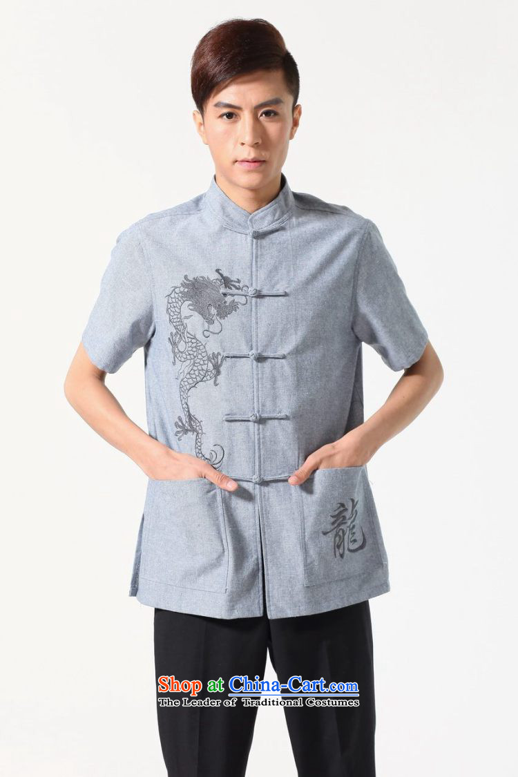 158 Jing summer new short-sleeved Tang Dynasty Chinese Improved large Chinese tunic of Men's Mock-Neck embroidered cotton linen Tang dynasty shirt M0052 light gray XL( recommendations appears at paragraphs 145-155) pictures, price catty, brand platters! The elections are supplied in the national character of distribution, so action, buy now enjoy more preferential! As soon as possible.