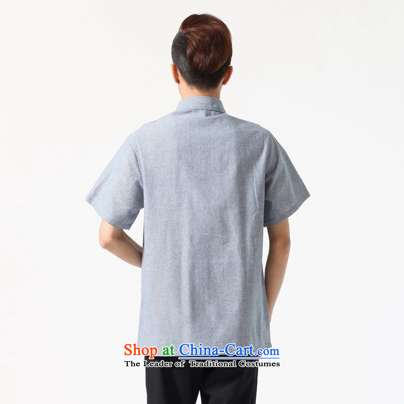 158 Jing summer new short-sleeved Tang Dynasty Chinese Improved large Chinese tunic of Men's Mock-Neck embroidered cotton linen Tang dynasty shirt M0052  XL( light gray), to recommend that the burden of mature appears at paragraphs 145-155 , , , shopping