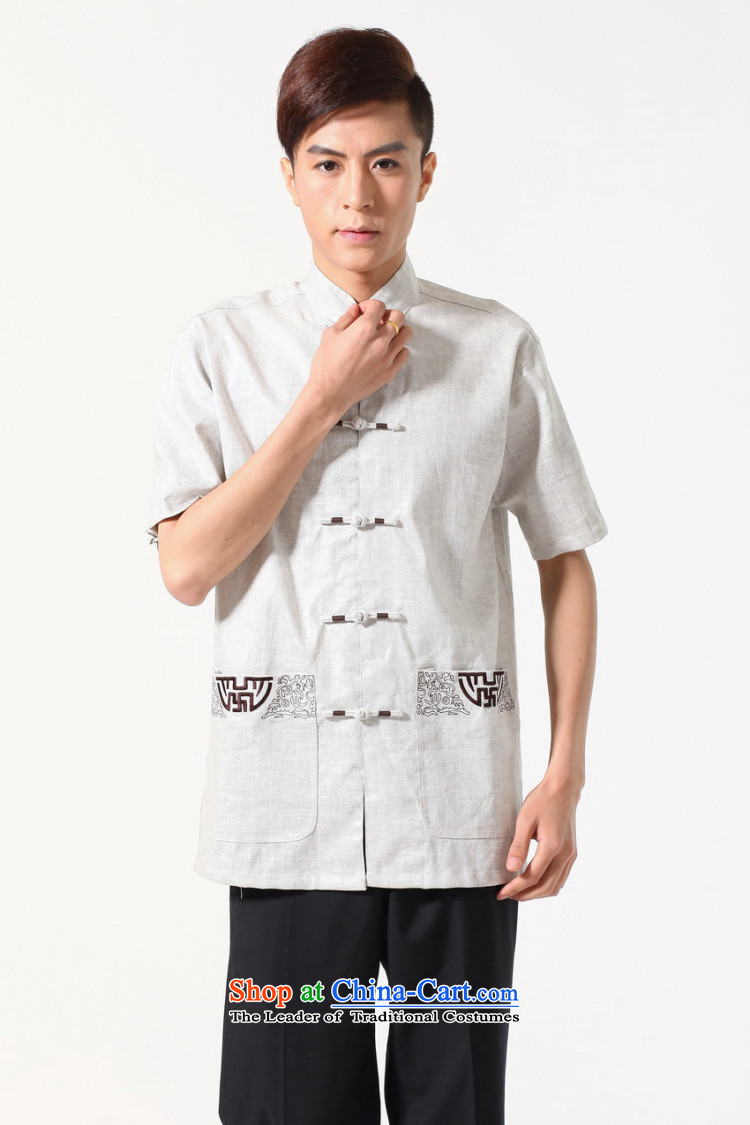 158 Jing summer new short-sleeved Tang Dynasty Chinese Improved large Chinese tunic of Men's Mock-Neck embroidered cotton linen Tang dynasty M0051 shirt, beige M recommendations 100-120 catties) Picture, prices, brand platters! The elections are supplied in the national character of distribution, so action, buy now enjoy more preferential! As soon as possible.