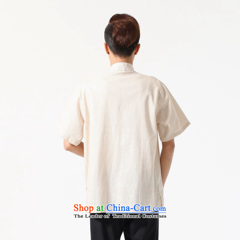158 Jing summer new short-sleeved Tang Dynasty Chinese Improved large Chinese tunic of Men's Mock-Neck embroidered cotton linen Tang dynasty M0051 shirt, beige recommendations 100-120), the burden of M li jing shopping on the Internet has been pressed.