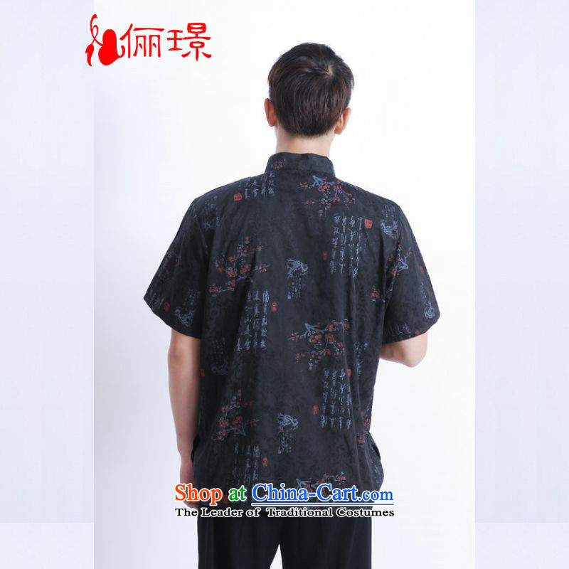 158 Jing in Tang Dynasty older men and summer collar cotton stamp Tang dynasty China wind men large short-sleeved black 3XL( M0022 men recommendations 180-210) 158 Jing.... catty shopping on the Internet