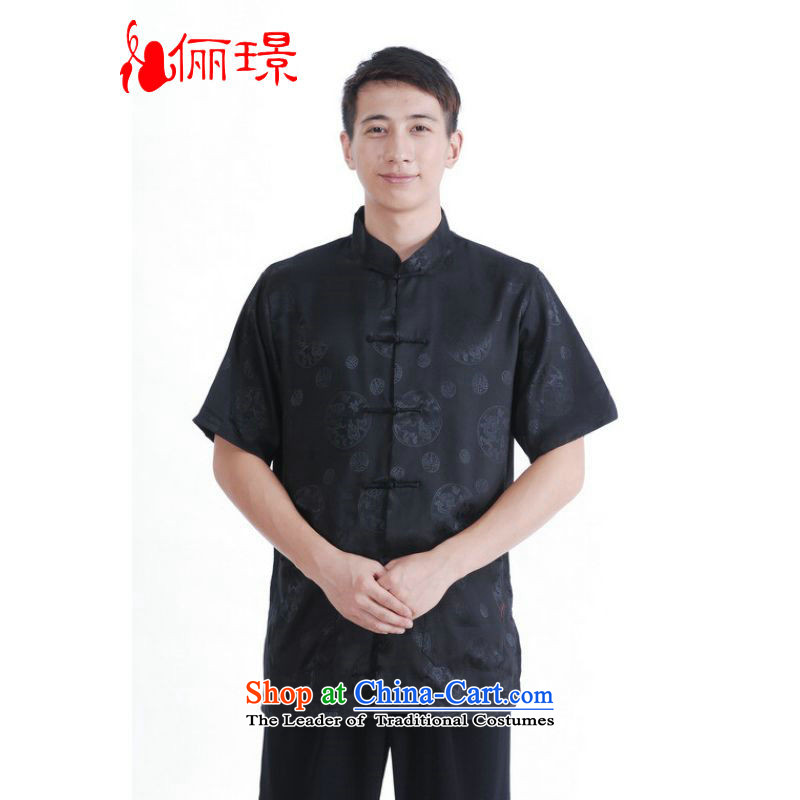 158 Jing in Tang Dynasty older men and summer Mock-neck damask Tang dynasty men short-sleeved larger men Chinese tunic women had the shirt?M0016??XL_ black recommendations appears at paragraphs 145-155 catty_