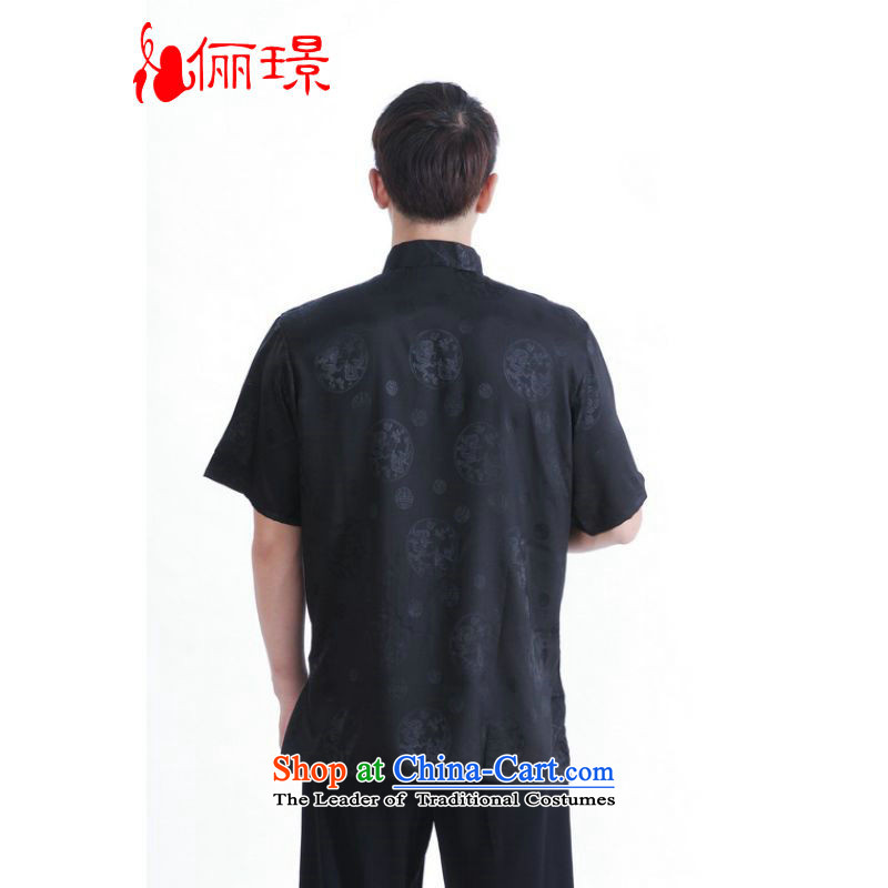 158 Jing in Tang Dynasty older men and summer Mock-neck damask Tang dynasty men short-sleeved larger men Chinese tunic women had the shirt M0016  XL( black), to recommend that the burden of mature appears at paragraphs 145-155 , , , shopping on the Intern