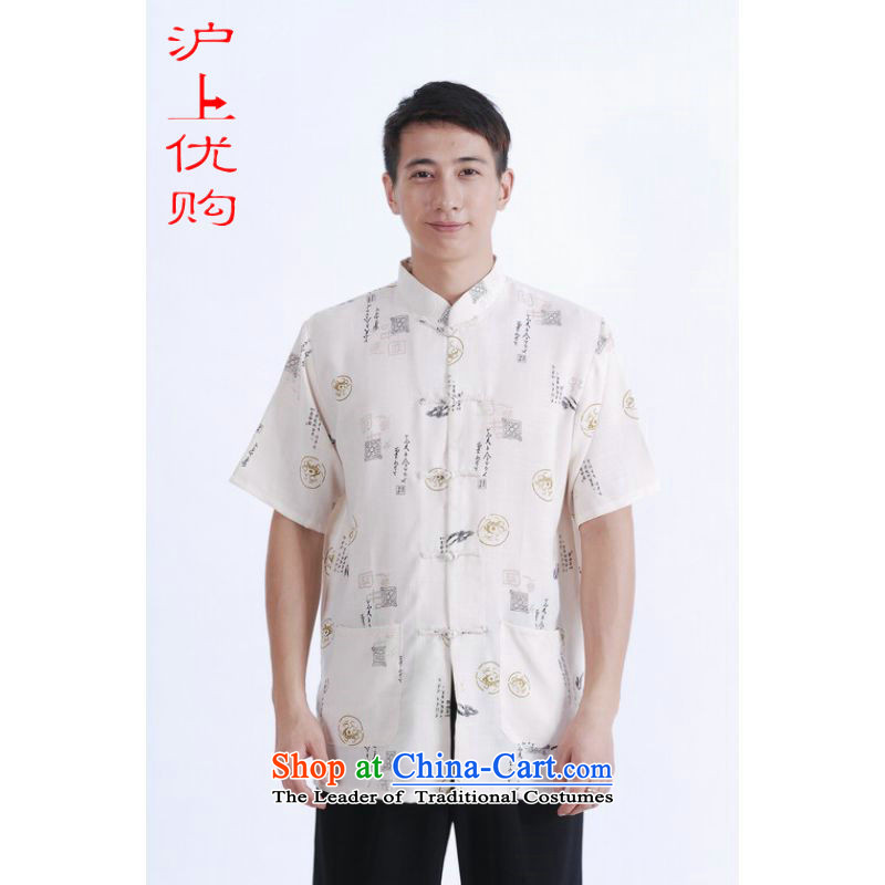 Shanghai, optimization options in Tang Dynasty older men and summer Chinese improved Ma Tang dynasty men's short-sleeved large beige?XXXL Menswear