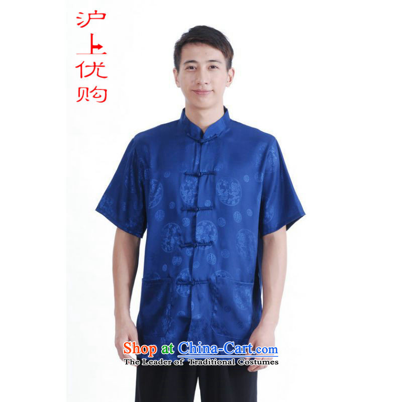 Shanghai, optimization options in Tang Dynasty older men and summer chinese women had improved the Tang dynasty men's large short-sleeved men on cyan?XXL