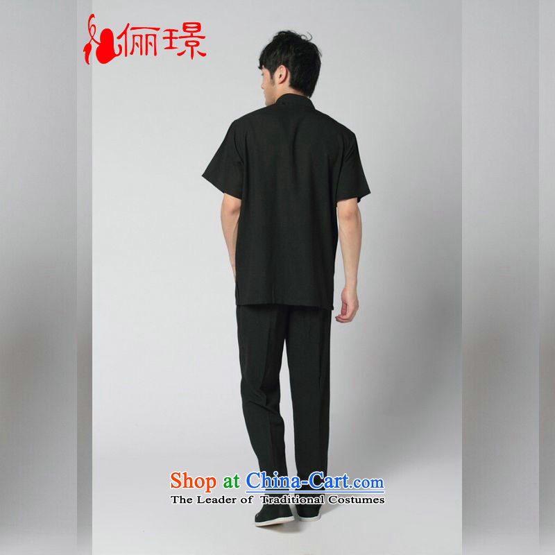 158 Jing in Tang Dynasty older men and summer cotton linen collar Chinese Tang dynasty improved men short-sleeve kit for larger men's kung fu Kit - 13 black ), the burden of recommendations 160-175 XXL( li jing shopping on the Internet has been pressed.