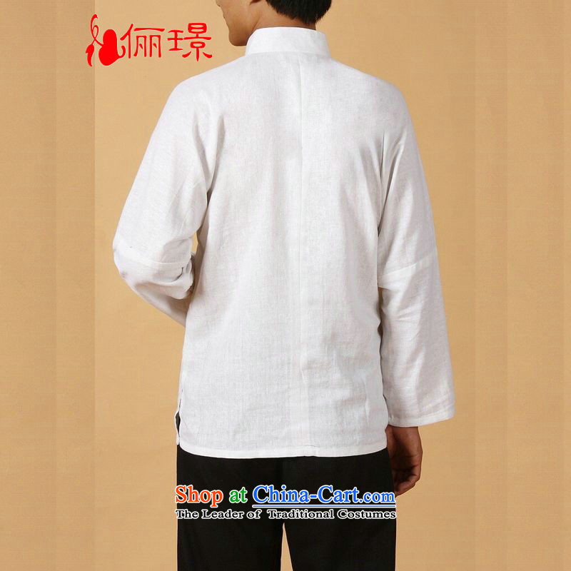158 Jing in Tang Dynasty older men and summer collar cotton linen china wind Tang Dynasty Chinese tunic men large long-sleeved men 2341 - 1 white XXL( 160-175 recommended) 158 Jing.... catty shopping on the Internet