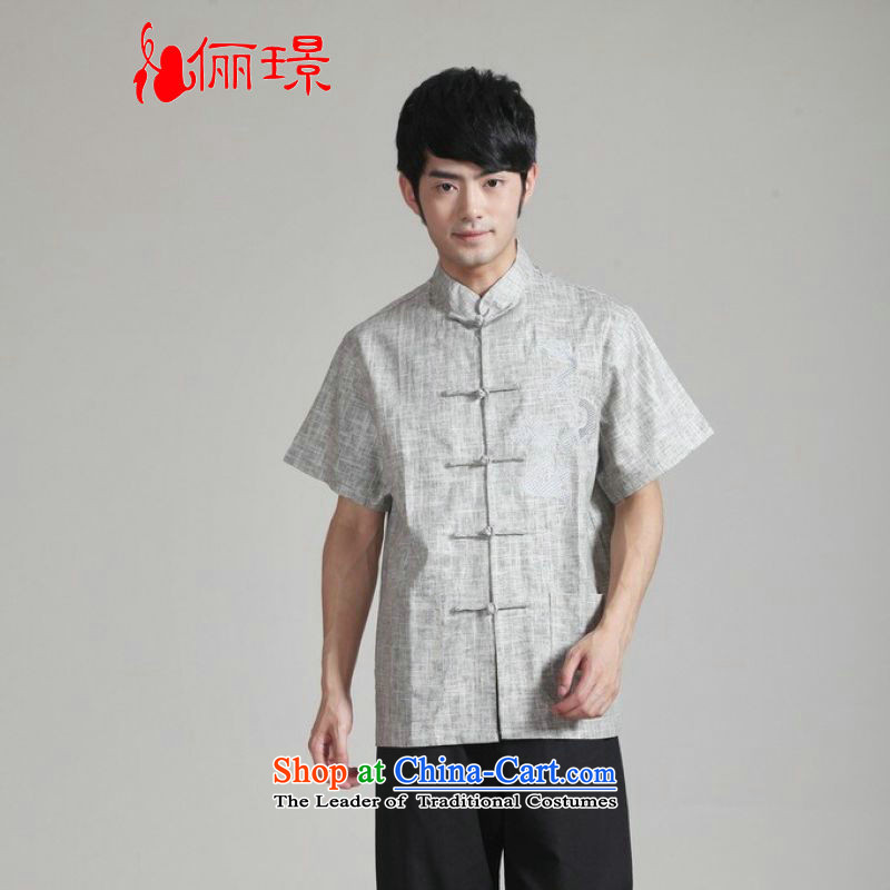 158 Jing in Tang Dynasty older men and summer collar cotton linen china wind Tang Dynasty Chinese tunic men short-sleeved larger men 2340 - 3 gray ), the burden of M recommendations 100-120 158 jing shopping on the Internet has been pressed.