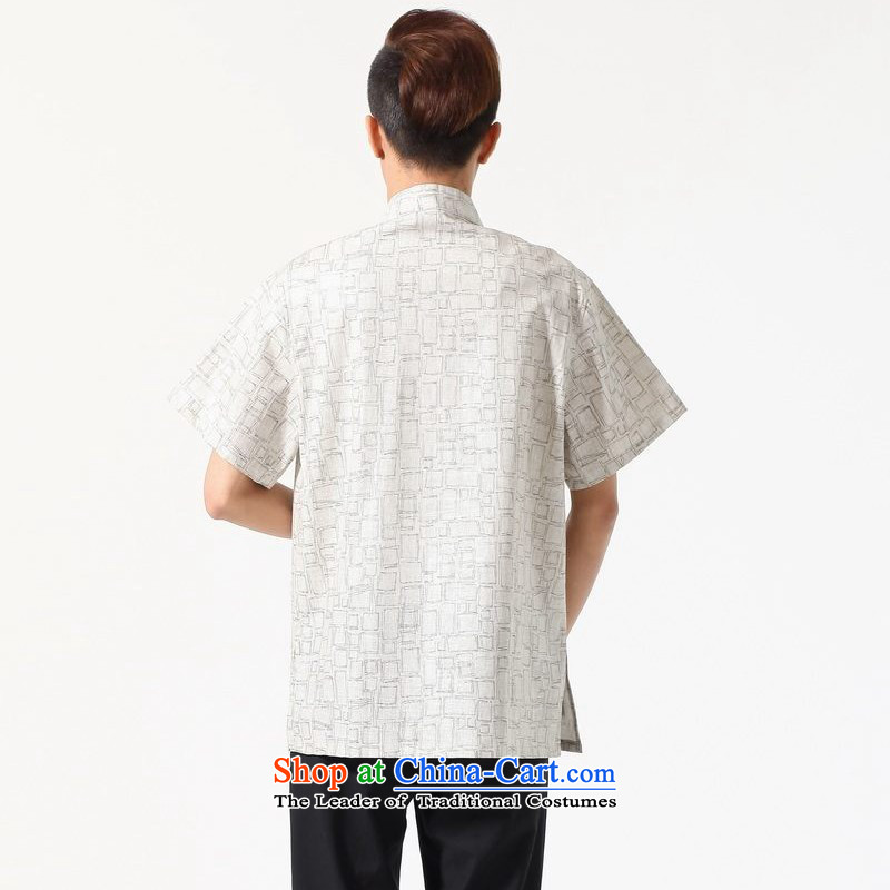 Floor is middle-aged men building new summer new short-sleeved Tang Dynasty Chinese improved Chinese tunic Men's Mock-Neck cotton linen short-sleeved shirt M0054 XXXL, white building is still building , , , shopping on the Internet