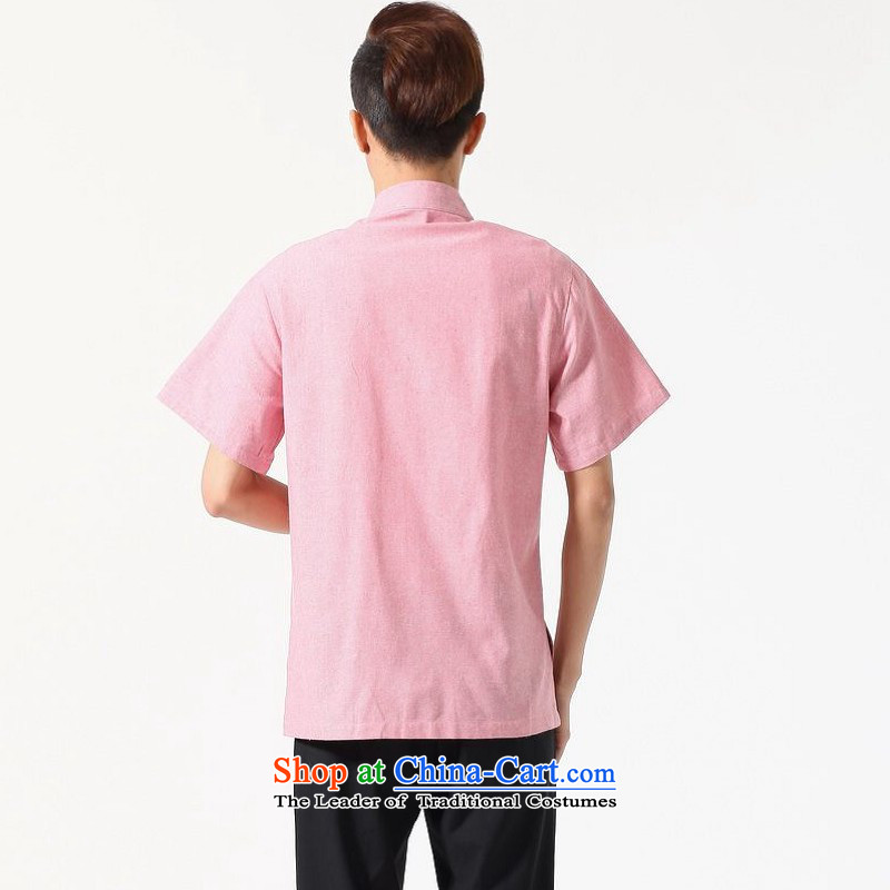 Yet Floor Floor men new summer short-sleeved T-shirt solid color collar Chinese middle-aged men large improved code Embroidered pink shirt Tang dynasty XL, floor is building , , , shopping on the Internet