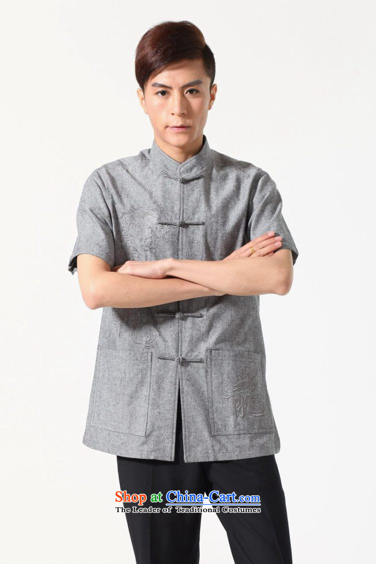 Yet Floor Floor men new summer Short-Sleeve Mock-Neck embroidery tray clip Chinese Tang dynasty large improved shirt Chinese tunic male -A dark gray L picture, prices, brand platters! The elections are supplied in the national character of distribution, so action, buy now enjoy more preferential! As soon as possible.