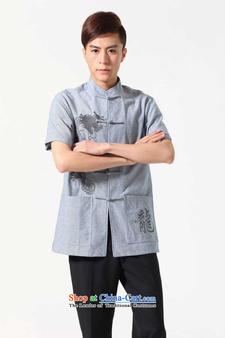 Yet Floor Floor men new summer Short-Sleeve Mock-Neck embroidery tray clip Chinese Tang dynasty large improved shirt Chinese tunic male -A dark gray L picture, prices, brand platters! The elections are supplied in the national character of distribution, so action, buy now enjoy more preferential! As soon as possible.