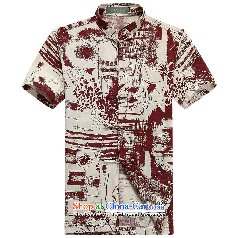 New line thre Bosnia and Men's Mock-Neck short-sleeved summer national China wind embroidery dragon breathable linen Tang blouses M/170, gray line (gesaxing Bosnia and thre) , , , shopping on the Internet