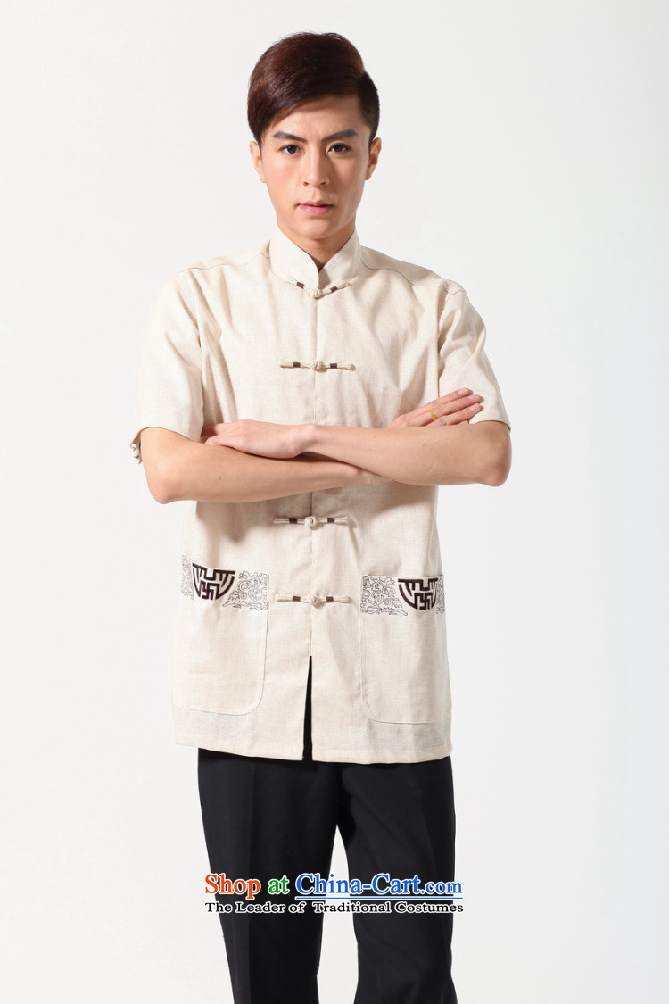 Floor is middle-aged men building new summer collar short-sleeved embroidered large Chinese Tang dynasty improved male beige XXXL picture, prices, brand platters! The elections are supplied in the national character of distribution, so action, buy now enjoy more preferential! As soon as possible.