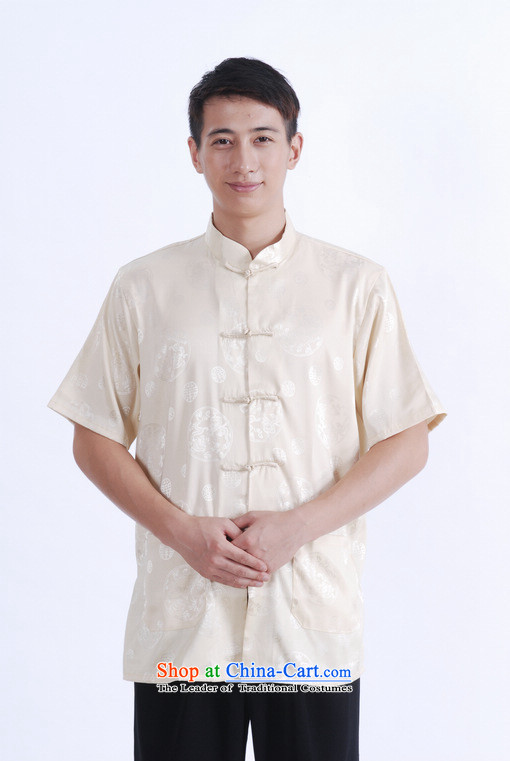 Floor load floor is father new summer collar up short-sleeved T-shirt detained men Chinese improved Tang dynasty China wind shirt, beige XXL picture, prices, brand platters! The elections are supplied in the national character of distribution, so action, buy now enjoy more preferential! As soon as possible.