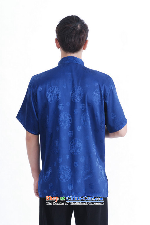Floor is building new summer dad middle-aged men's Mock-neck short-sleeved tray clip Chinese large improved damask on the Tang dynasty shirts and Cyan XL Photo, prices, brand platters! The elections are supplied in the national character of distribution, so action, buy now enjoy more preferential! As soon as possible.