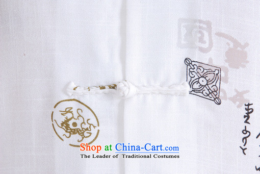 Floor load floor is father new summer Men's Mock-Neck short-sleeved stamp cotton linen Chinese Improved Large Tang dynasty shirts and white M picture, prices, brand platters! The elections are supplied in the national character of distribution, so action, buy now enjoy more preferential! As soon as possible.