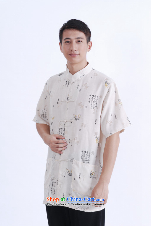 Floor load floor is father new summer men short-sleeved cotton linen collar Chinese Improved large middle-aged men's shirts in Tang Dynasty beige ZHUYESHAN L picture, prices, brand platters! The elections are supplied in the national character of distribution, so action, buy now enjoy more preferential! As soon as possible.