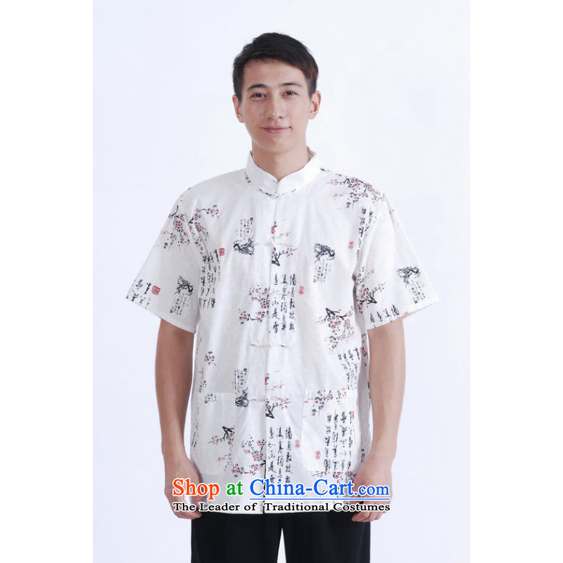 Yet Floor Floor middle-aged men's new summer men Short-Sleeve Mock-Neck tray clip stamp Chinese Tang dynasty large improved shirts and white XL