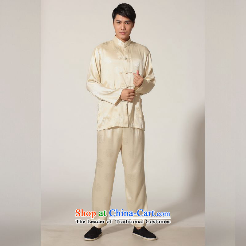 158 Jing in Tang Dynasty older men and the spring and summer load collar silk long-sleeved Tang Dynasty Package men kung fu tai chiM0049 service kit -D GOLDXL_ recommendations appears at paragraphs 145-155 catty_