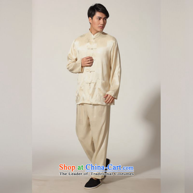 158 Jing in Tang Dynasty older men and the spring and summer load collar silk long-sleeved Tang Dynasty Package men kung fu tai chi M0049 service kit -D GOLD XL( appears at paragraphs 145-155), to recommend that the burden of jing shopping on the Internet