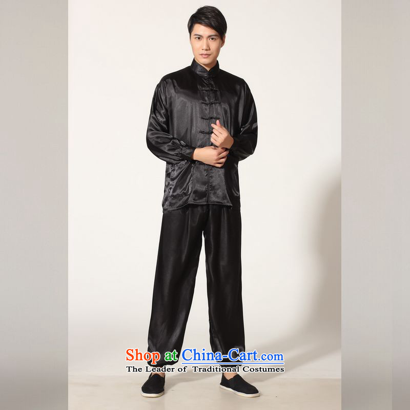 158 Jing in Tang Dynasty older men and the spring and summer load collar silk long-sleeved Tang Dynasty Package men kung fu tai chi M0048 service kit -A black XL( appears at paragraphs 145-155), to recommend that the burden of jing shopping on the Interne