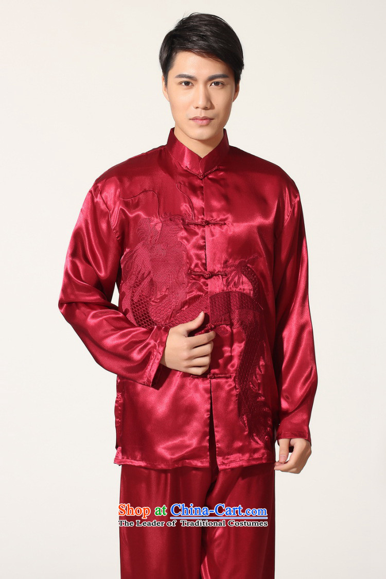 158 Jing in Tang Dynasty older Men's Mock-Neck summer silk embroidery Tang Dynasty Chinese Dragon Men long-sleeved kit for larger men's kung fu kit XL146 M0013 wine red L (paras. 125-140) picture catty recommendations, prices, brand platters! The elections are supplied in the national character of distribution, so action, buy now enjoy more preferential! As soon as possible.