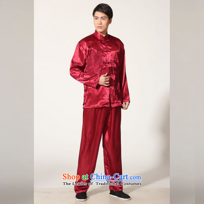 158 Jing in Tang Dynasty older Men's Mock-Neck summer silk embroidery Tang Dynasty Chinese Dragon Men long-sleeved kit for larger men's kung fu kit XL146 M0013 wine red paras. 125-140), the burden of recommendations L li jing shopping on the Internet has