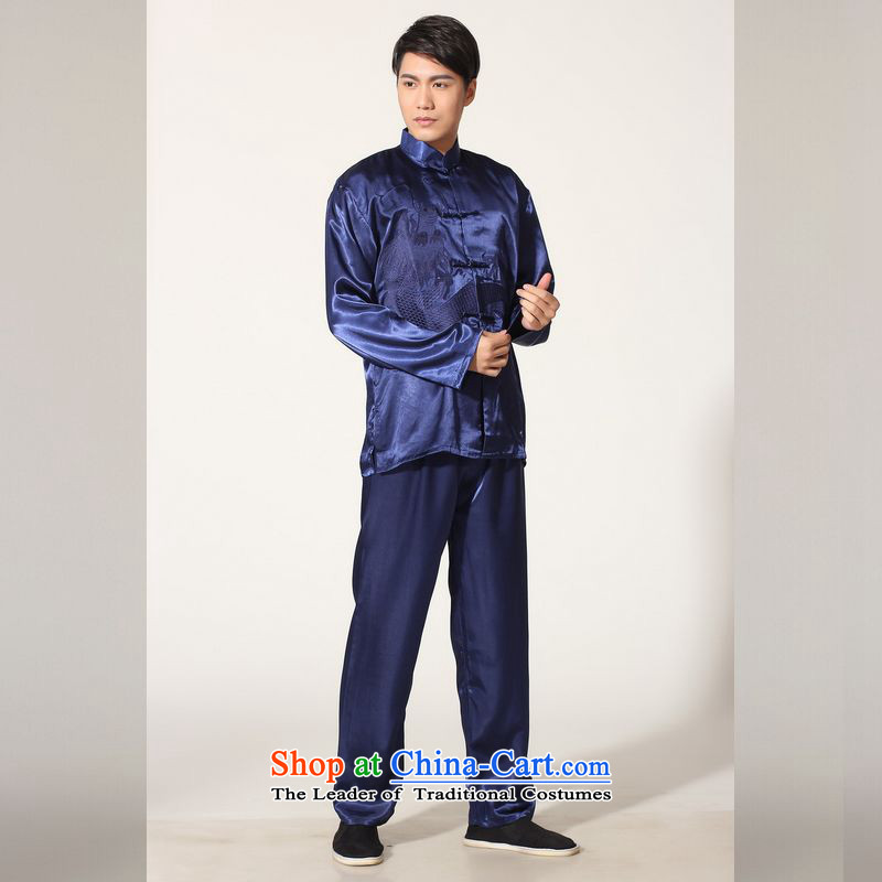 158 Jing in Tang Dynasty older Men's Mock-Neck summer silk embroidery Tang Dynasty Chinese Dragon Men long-sleeved kit for larger men's kung fuXL146 M0011 kit on cyanXL_ recommendations appears at paragraphs 145-155 catties_