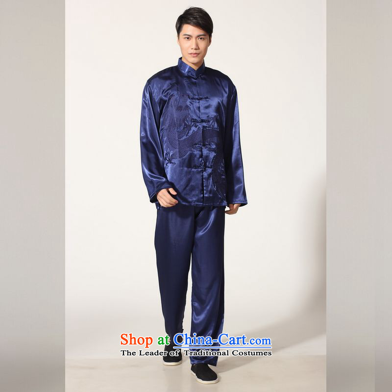 158 Jing in Tang Dynasty older Men's Mock-Neck summer silk embroidery Tang Dynasty Chinese Dragon Men long-sleeved kit for larger men's kung fu XL146 M0011 kit on cyan appears at paragraphs 145-155), the burden of recommendations XL( li jing shopping on t