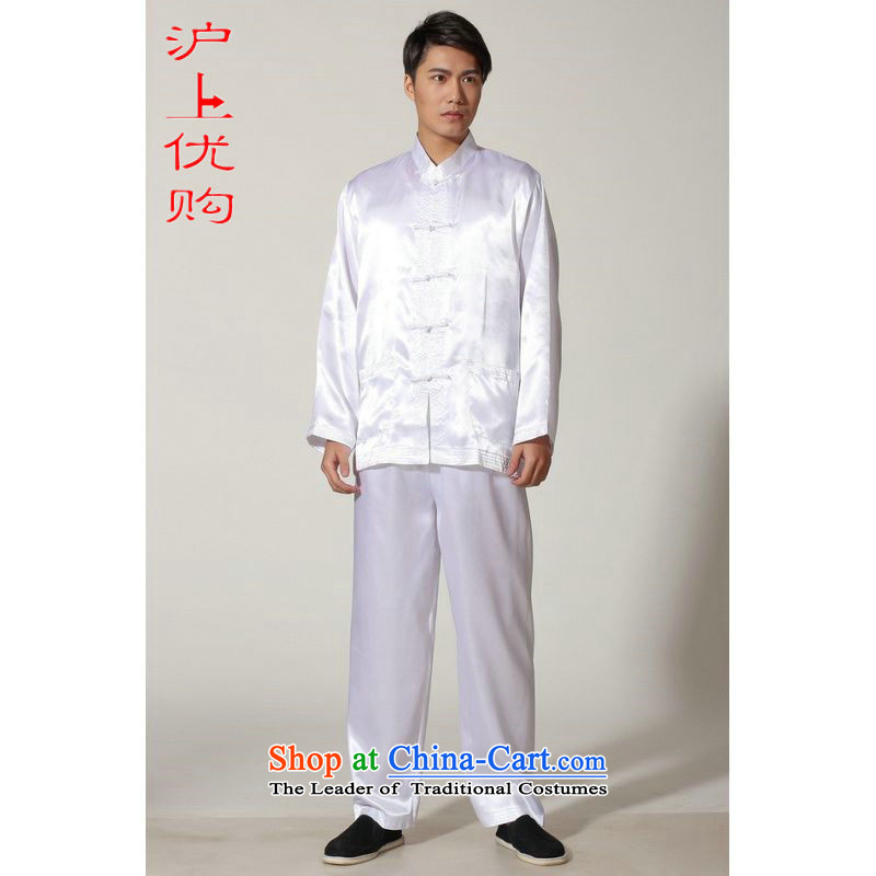 Shanghai, optimization options in Tang Dynasty older men and summer collar silk men long-sleeved kit for larger men's kung fuM3013 WhiteM kit recommended paras. 125-140 catty