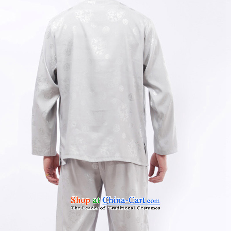 The new low long-sleeved Tang Dynasty-Boot Installed China wind and Kung Fu Tai Chi in Netherlands round nylon case load elderly men of ethnic Chinese Kung Fu collar long-sleeved shirt kit XXL/185, gray line (gesaxing Bosnia and thre) , , , shopping on th