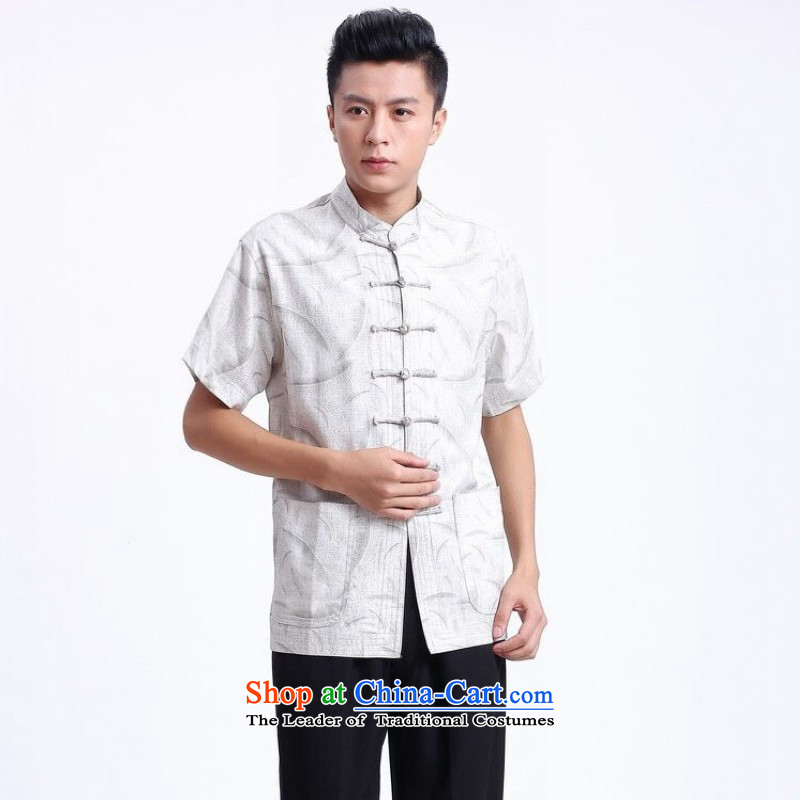 Yet Floor Floor men summer new short-sleeved Tang Dynasty Chinese men improved Chinese tunic breathable absorbent linen collar Tang dynasty national men - 2 white XXXL